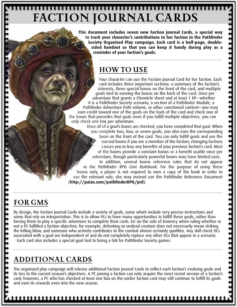 Faction Journal Cards - link a paizo